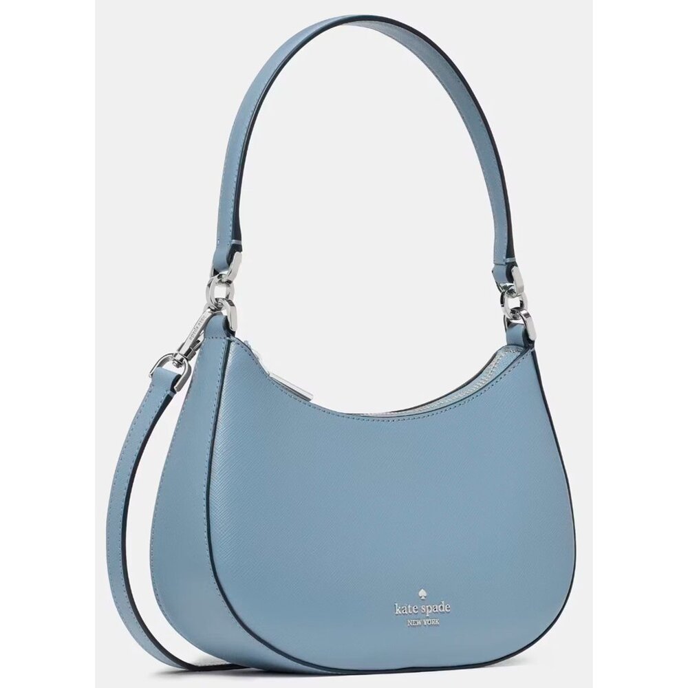 S Kate Spade Paige Shoulder Bag Muted Blue Leather Crescent Purse KK983 NWT $329